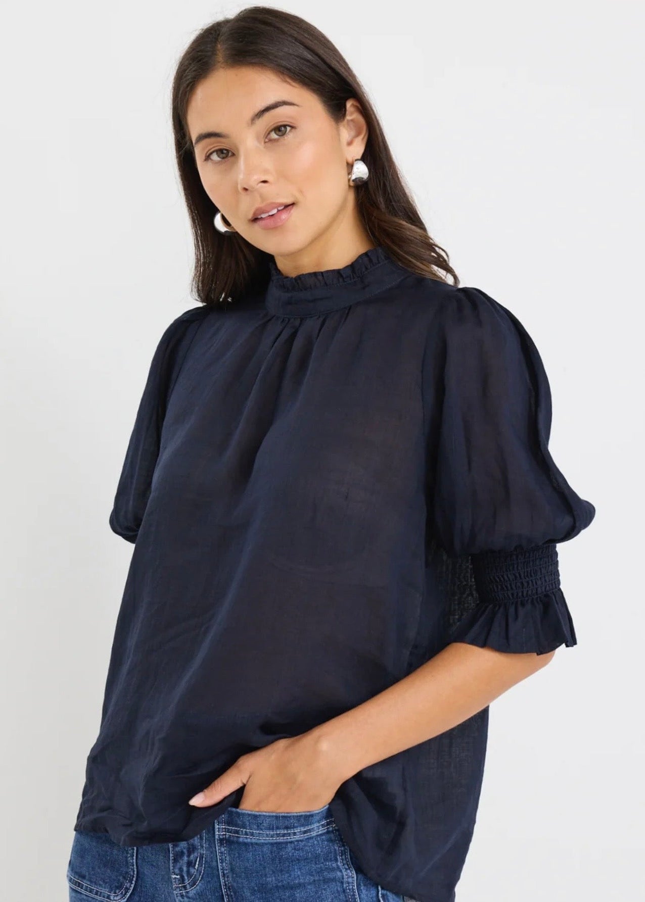 Verse High Neck Top ~ Navy