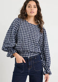 Image Shirred Back Panel LS Top ~ Ink Check