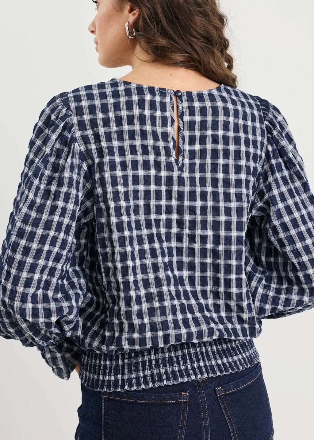 Image Shirred Back Panel LS Top ~ Ink Check
