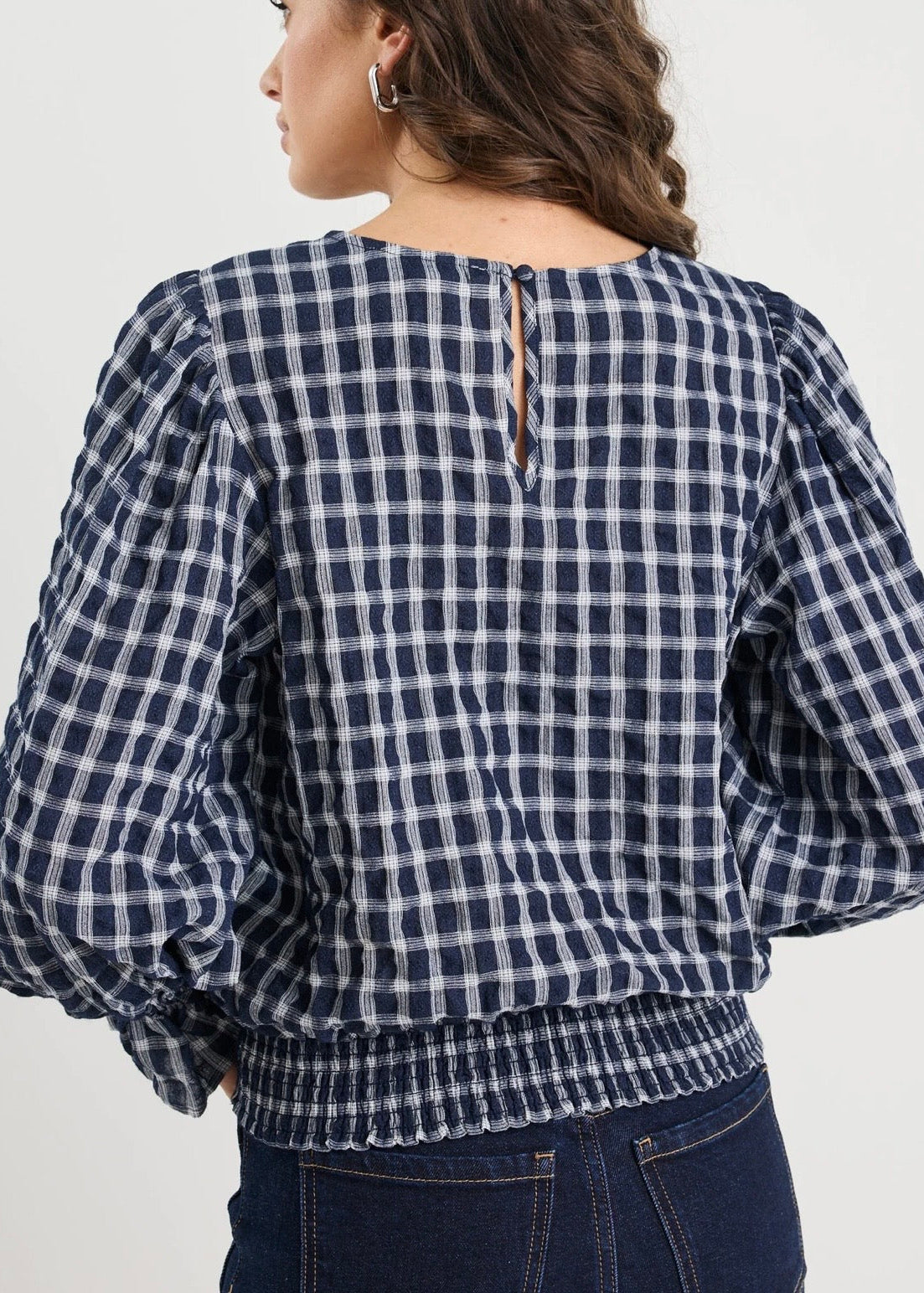 Image Shirred Back Panel LS Top ~ Ink Check