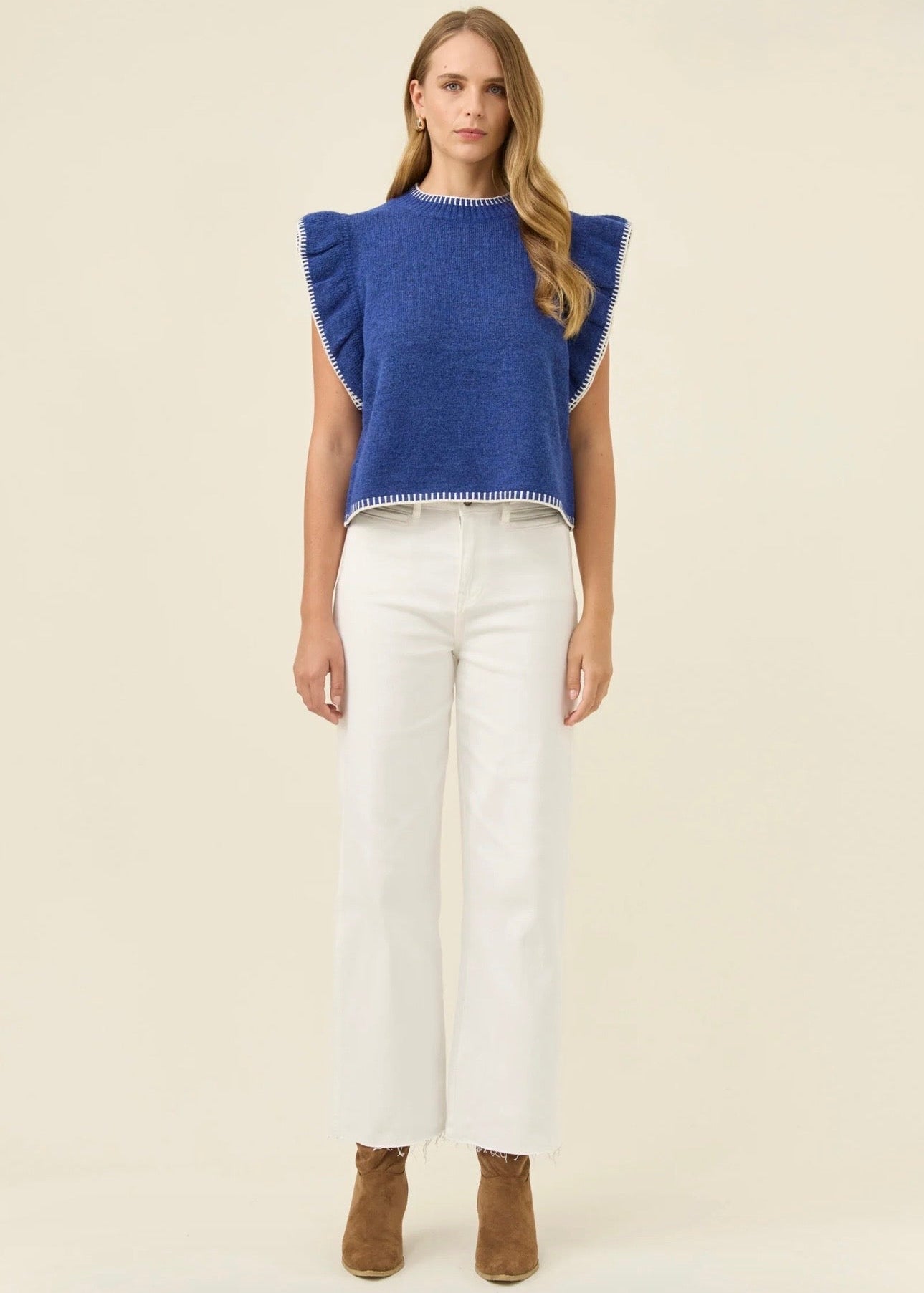 Athena Frill Knit Top ~ Cobalt