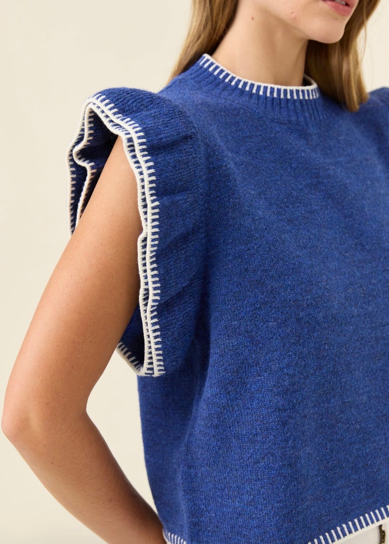Athena Frill Knit Top ~ Cobalt