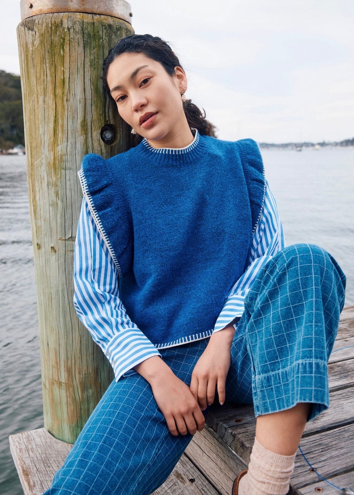 Athena Frill Knit Top ~ Cobalt