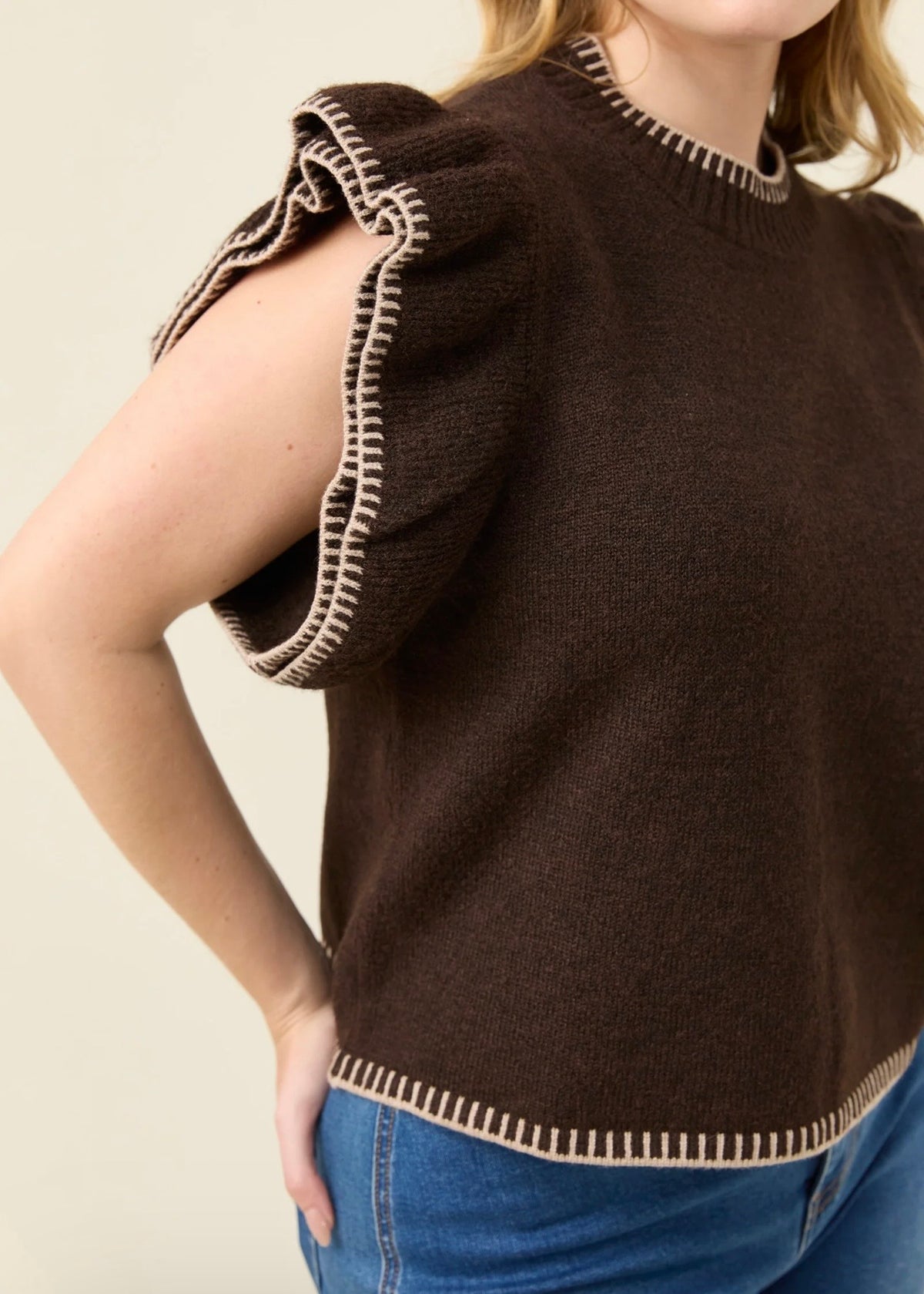 Athena Frill Knit Top ~ Chocolate