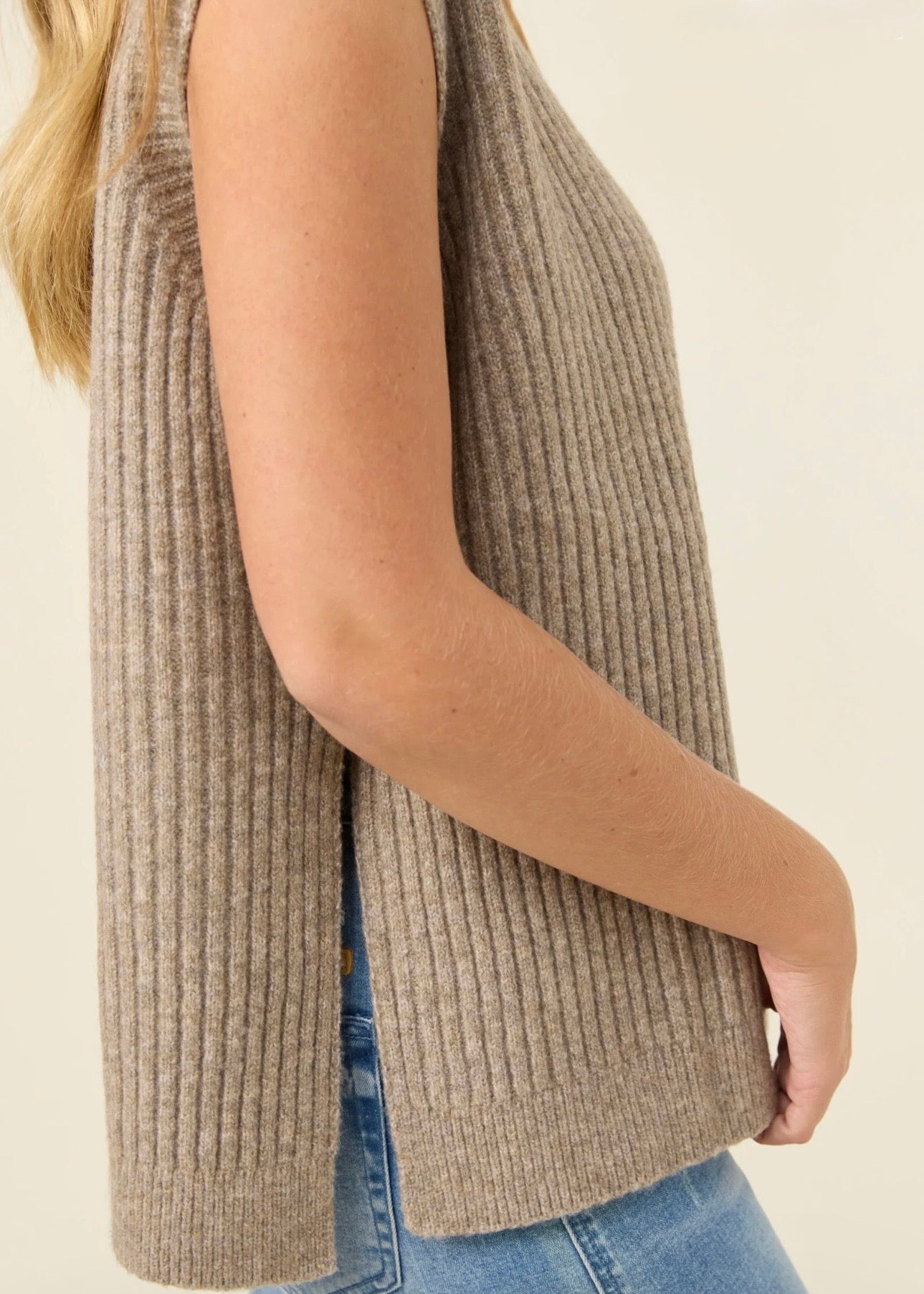 Miru Crew Knit Vest ~ Stone