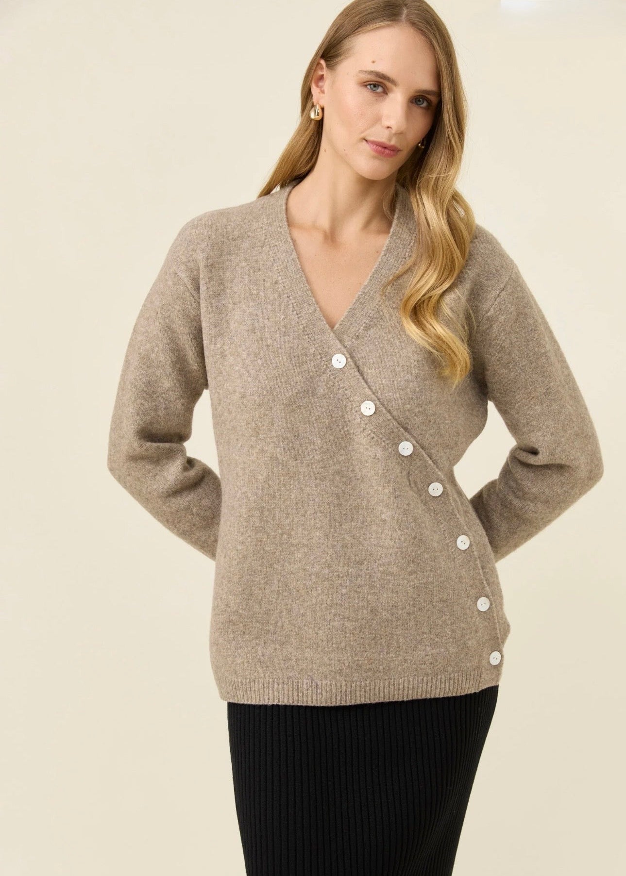Miru Button Cardigan ~ Stone