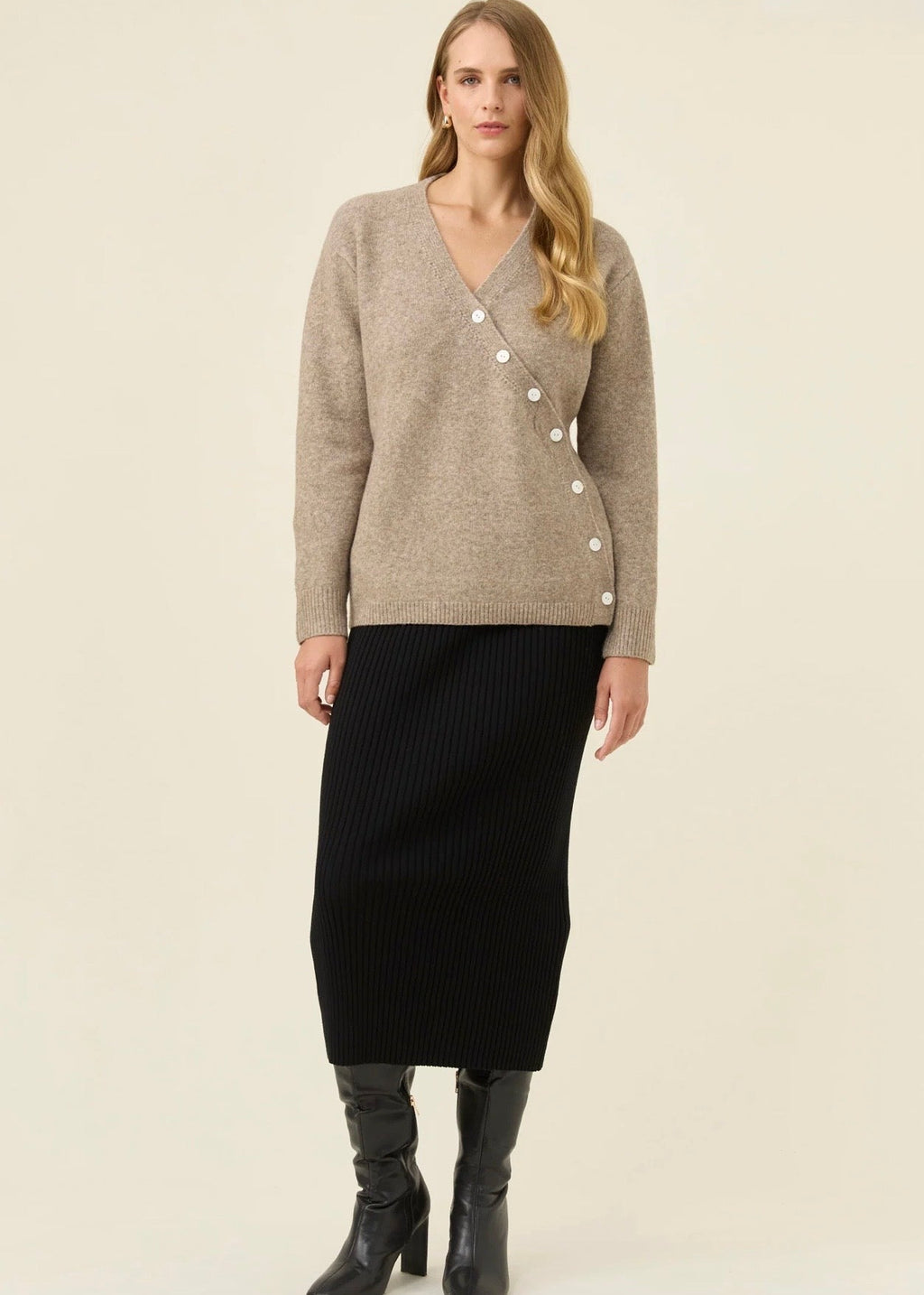 Miru Button Cardigan ~ Stone