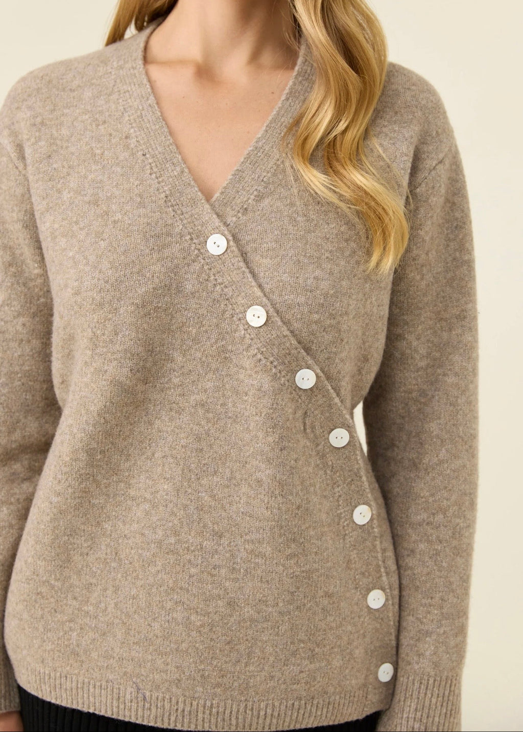 Miru Button Cardigan ~ Stone