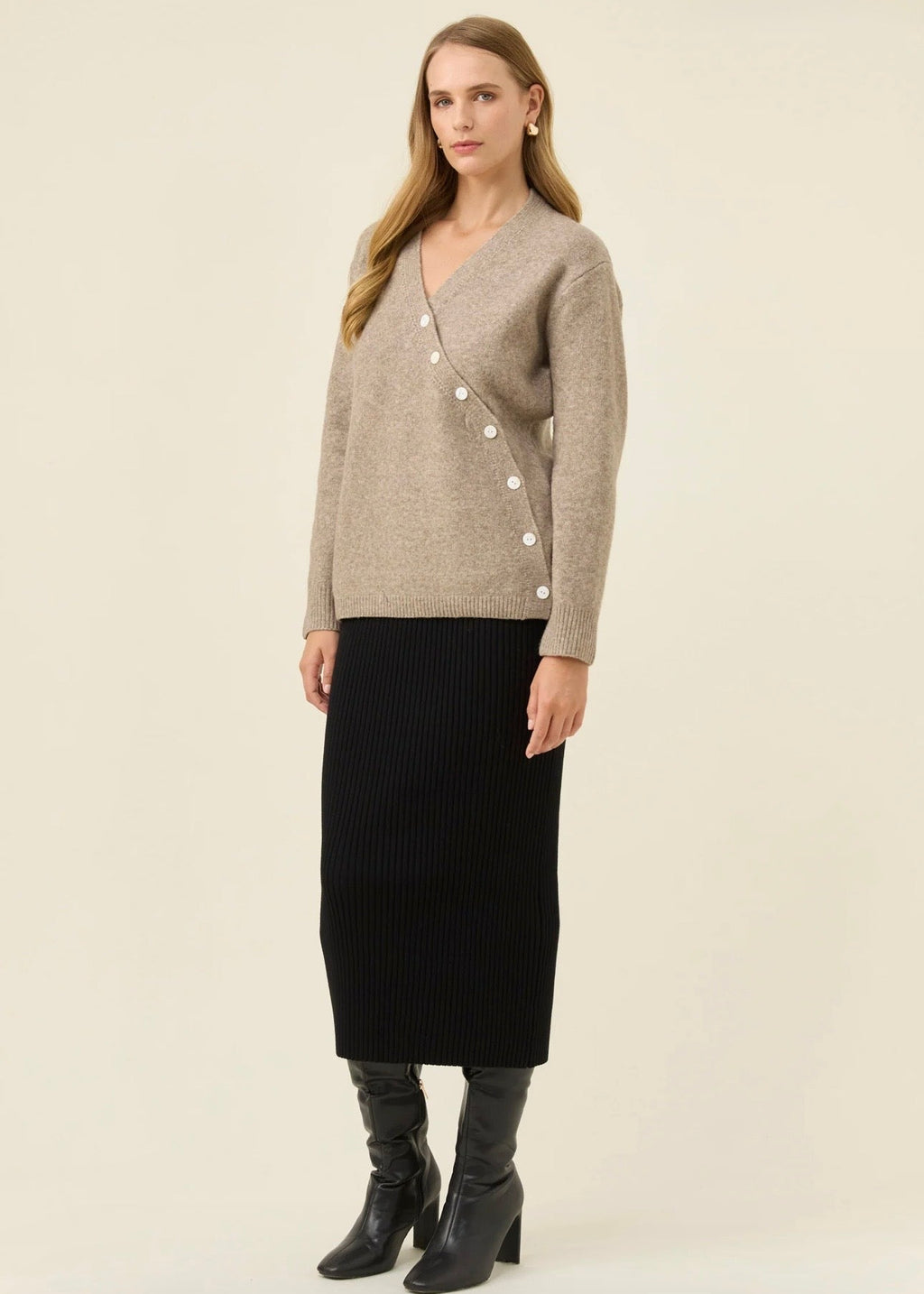 Miru Button Cardigan ~ Stone