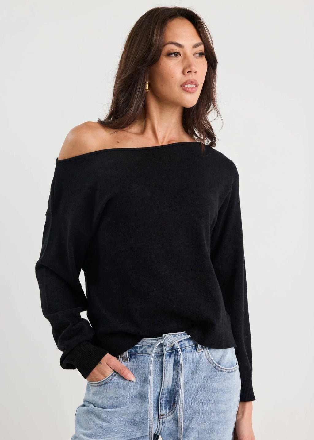 Reverb Off Shoulder Jumper ~ Black