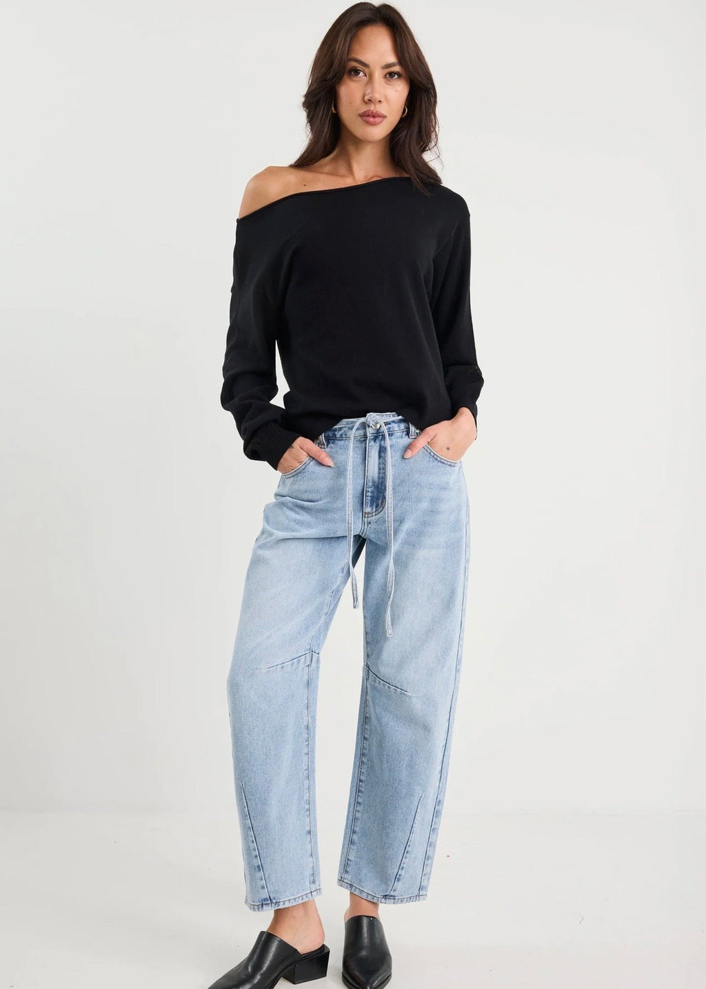 Reverb Off Shoulder Jumper ~ Black