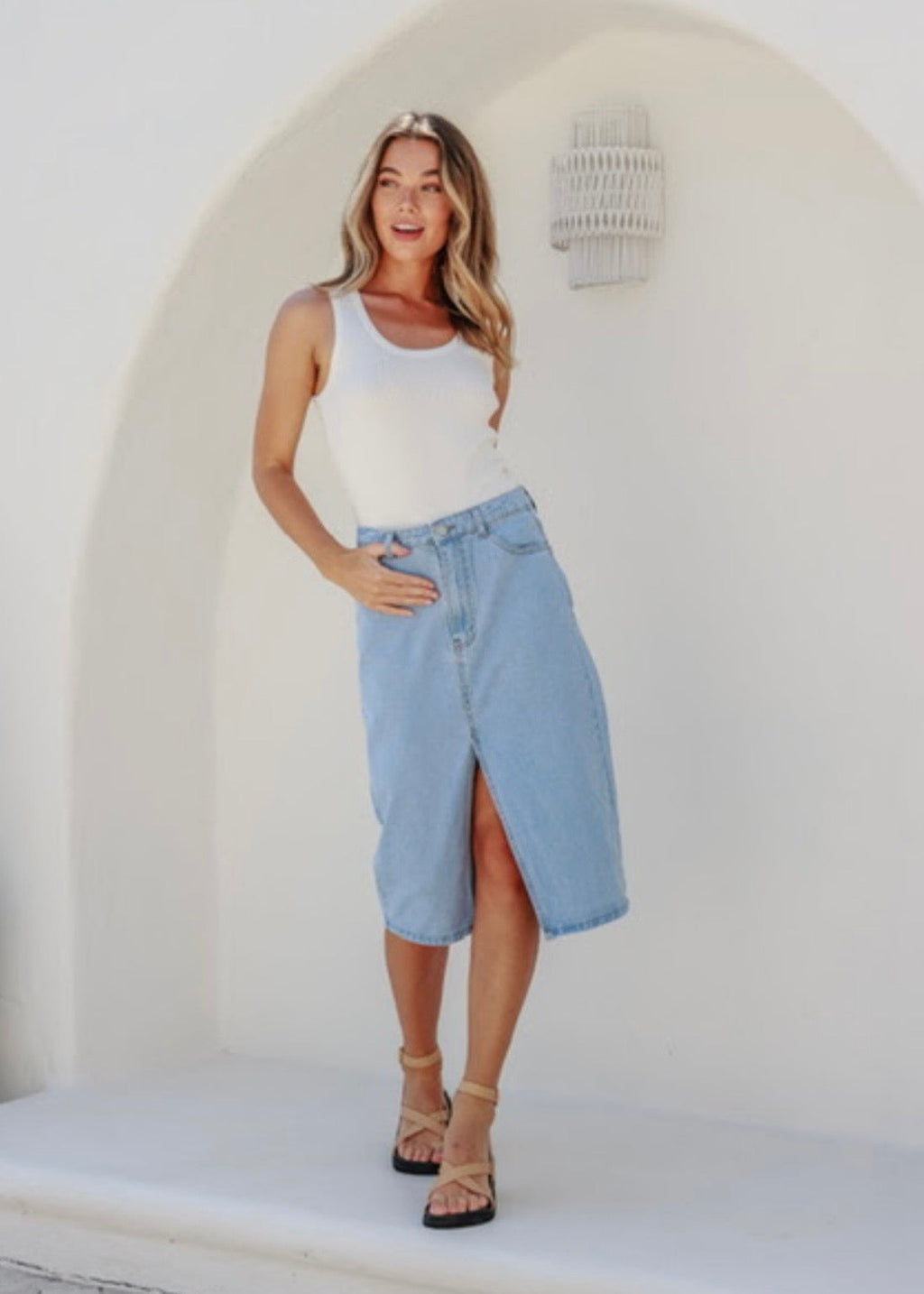 Jorja Split Front Midi Skirt ~ Light Blue