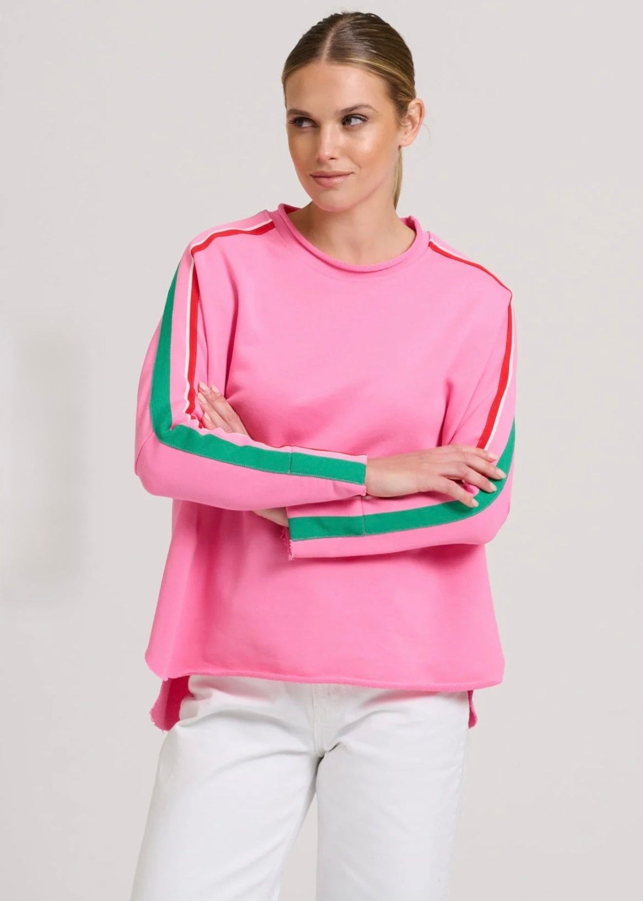 Raw Tape Long Sleeve Sweatshirt ~ Hot Pink