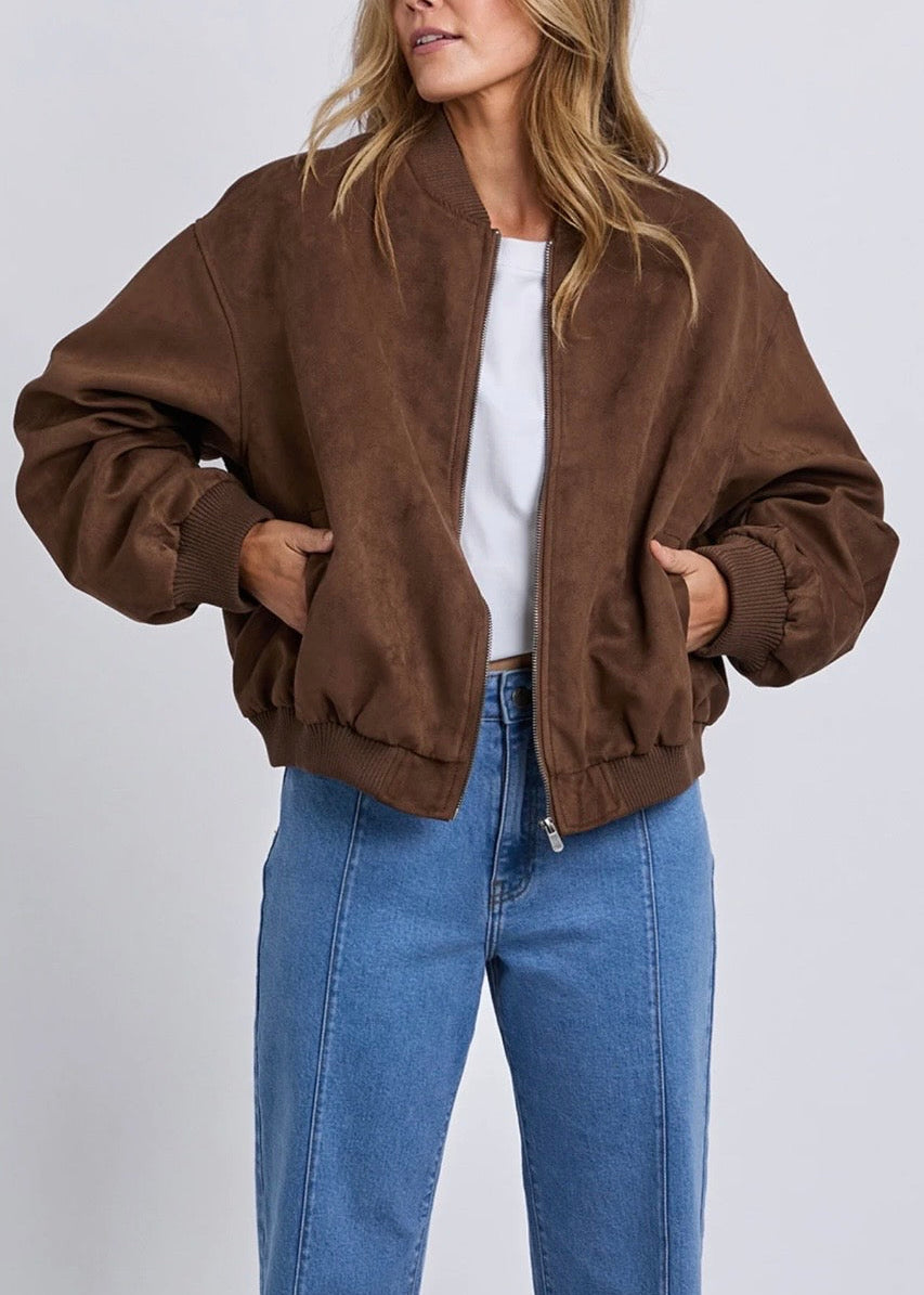 Evie Suede Bomber ~ Chocolate