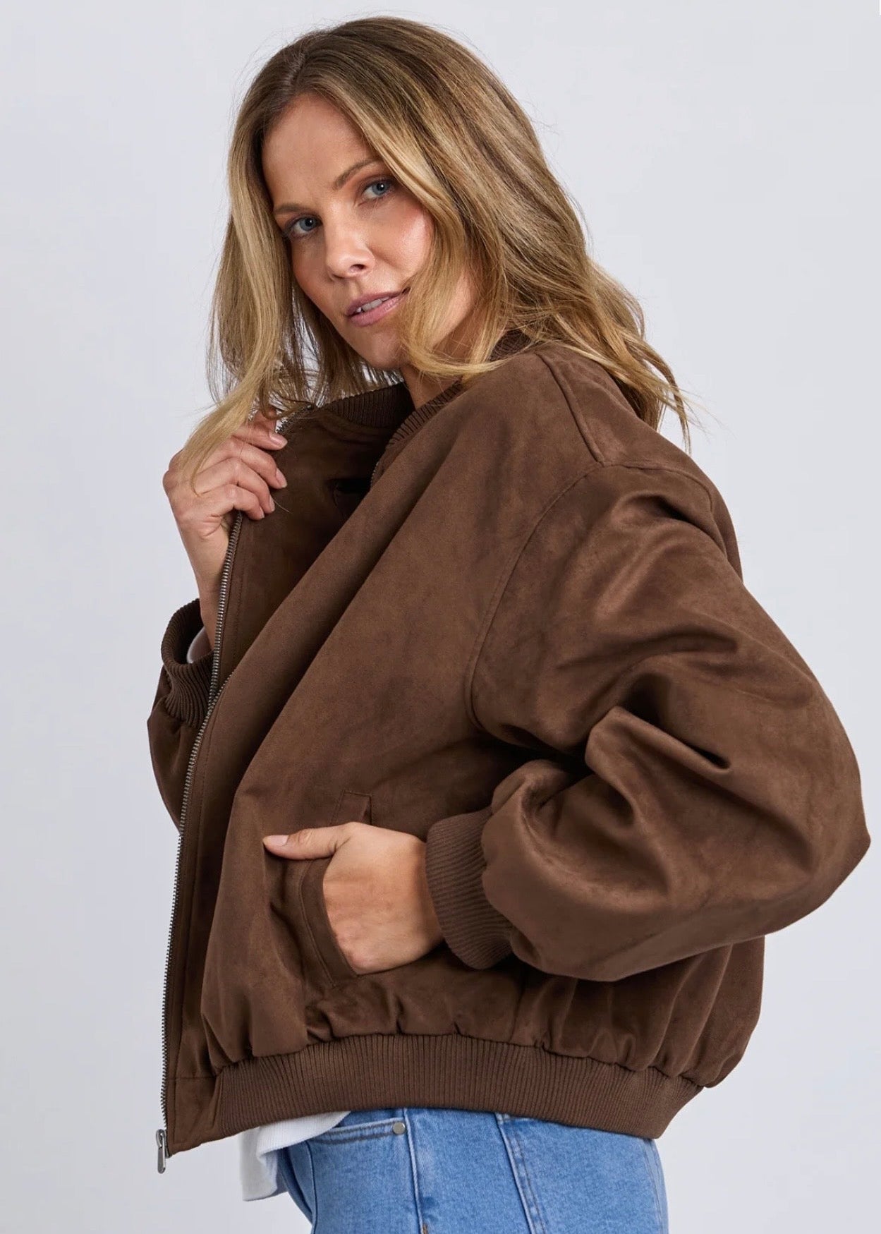 Evie Suede Bomber ~ Chocolate