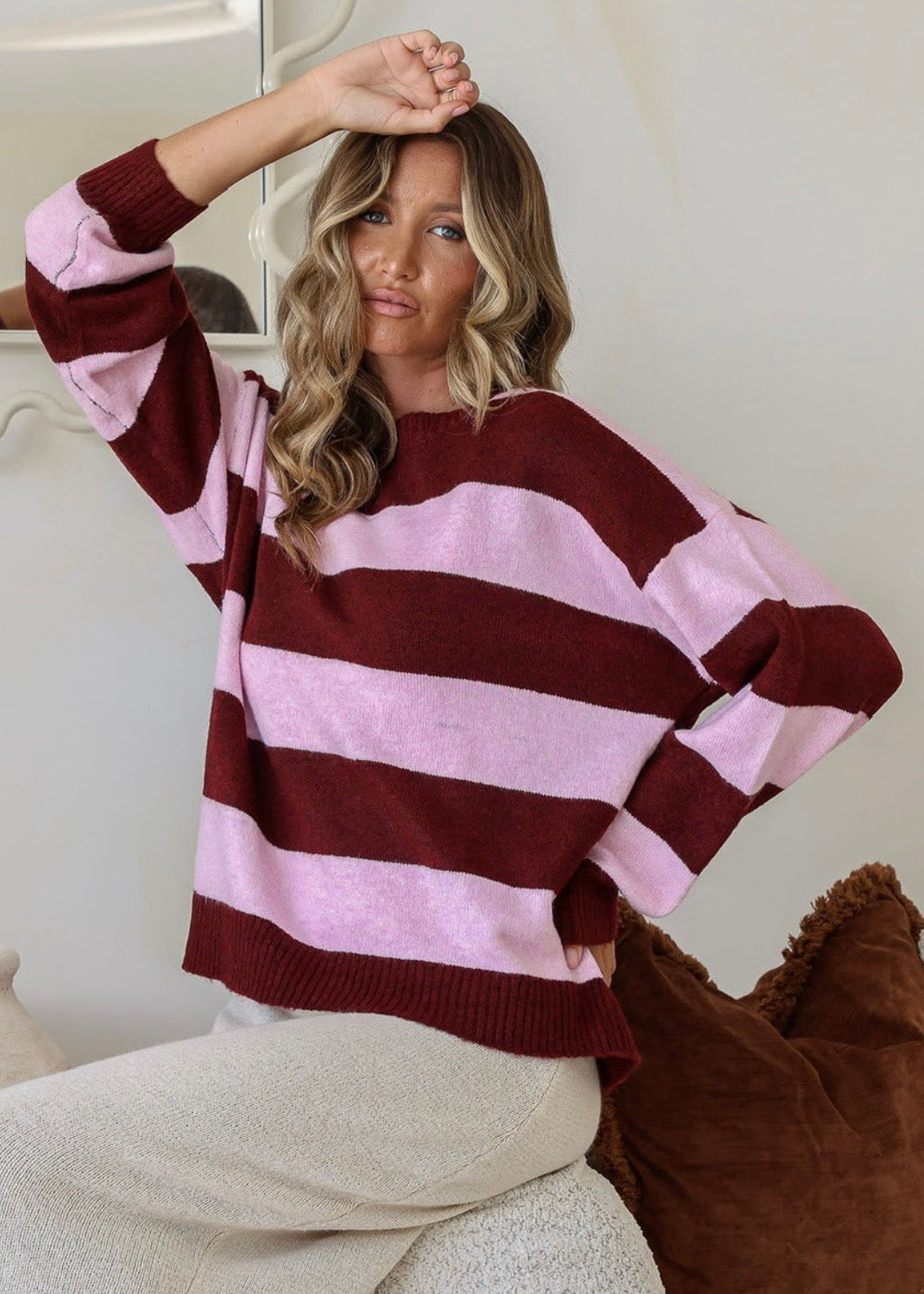 Brady Bunch Jumper ~ Wine/Pink