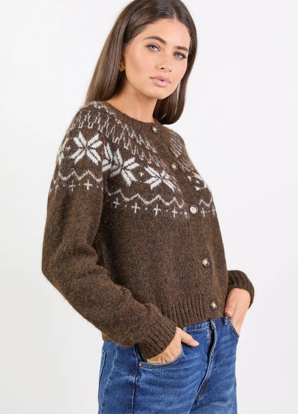 Shetland Fairisle Cardigan ~ Chocolate