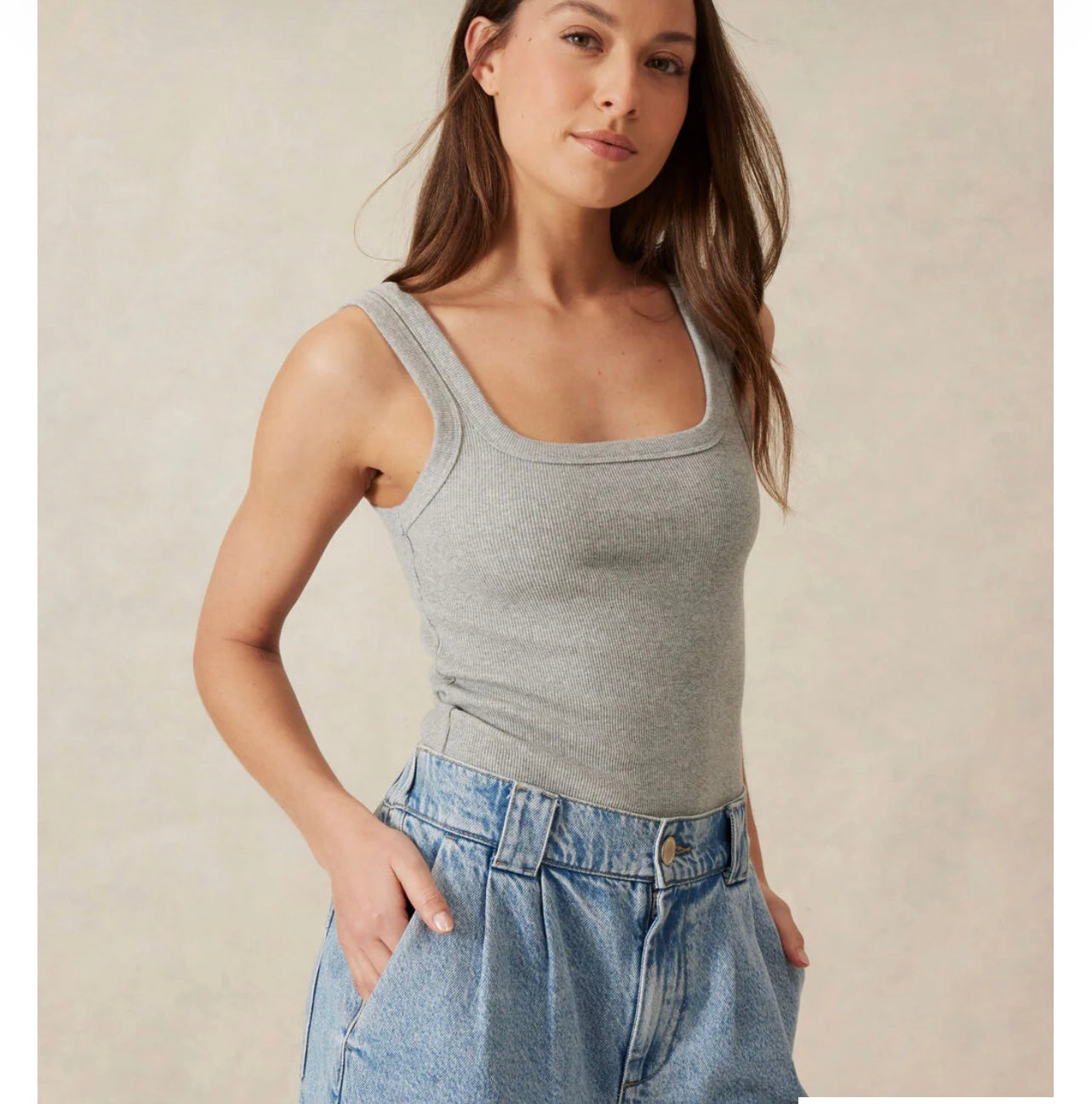Contour Rib Square Neck Singlet ~ Grey Marle