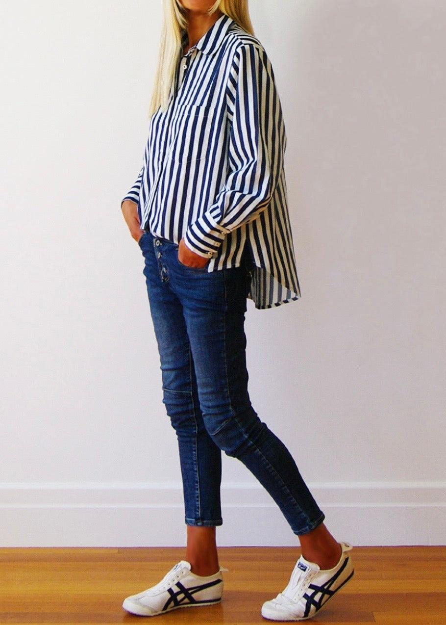 Mila Stripe Shirt ~ Navy Stripe