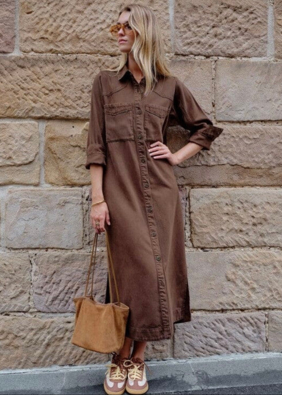 Rae Long Sleeve Midi Dress ~ Chocolate