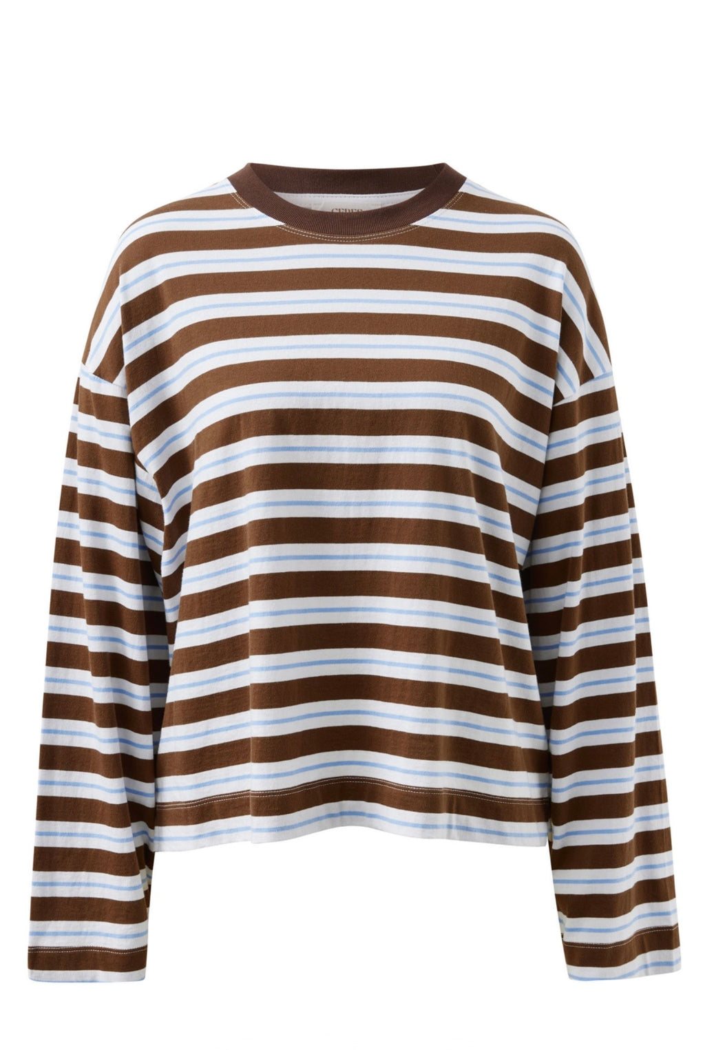 Beau Long Sleeve Slouchy Tee ~ Cocoa Sky Blue Stripe
