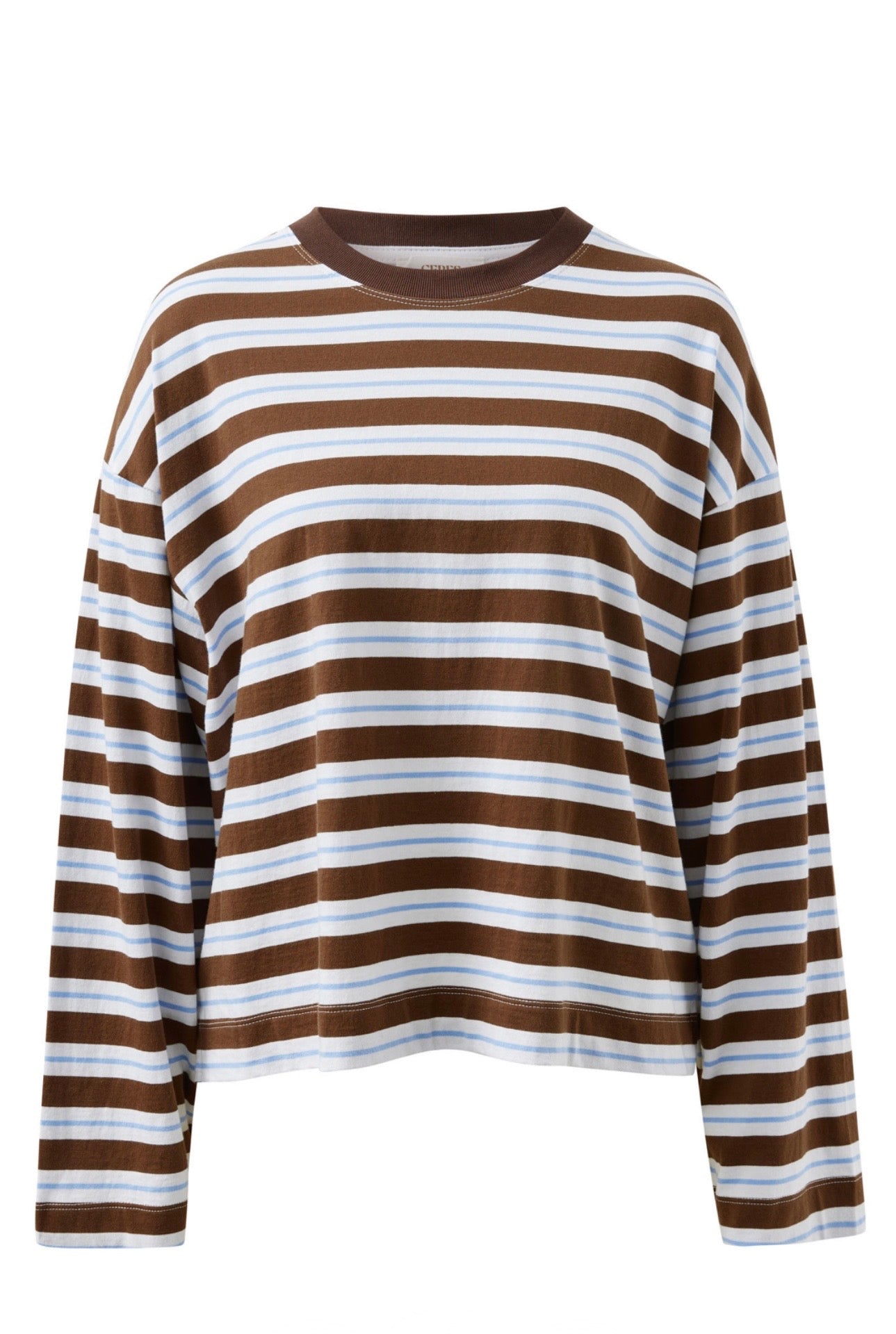 Beau Long Sleeve Slouchy Tee ~ Cocoa Sky Blue Stripe