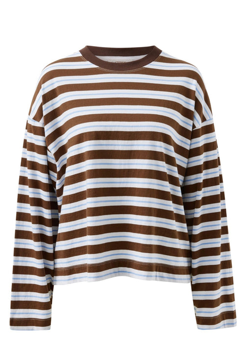 Beau Long Sleeve Slouchy Tee ~ Cocoa Sky Blue Stripe