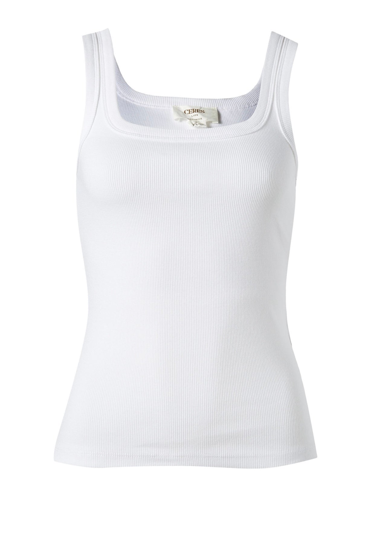 Zaeli Contour Rib Square Neck Singlet ~ White