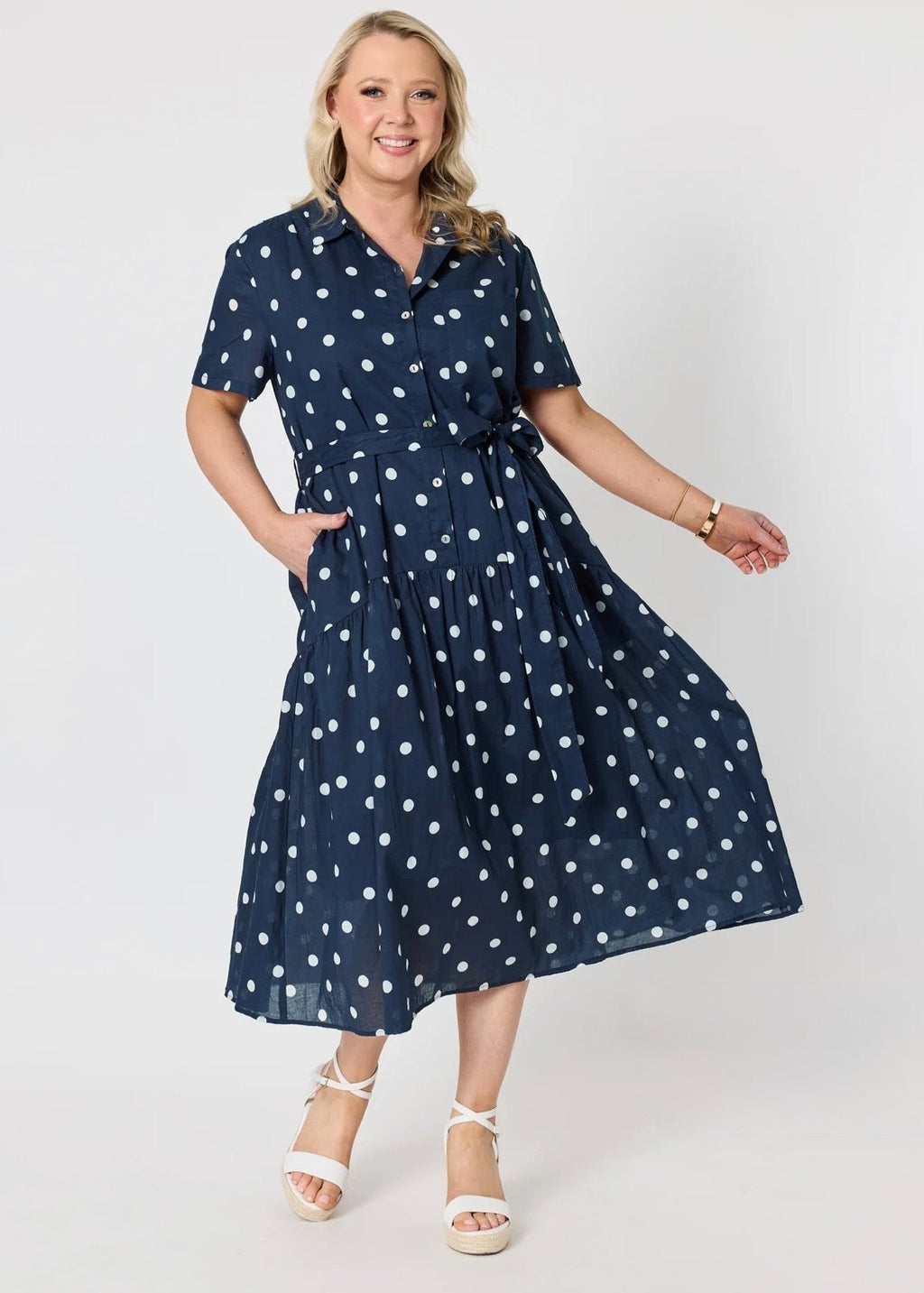 Riviera Spot Dress ~ Navy/White