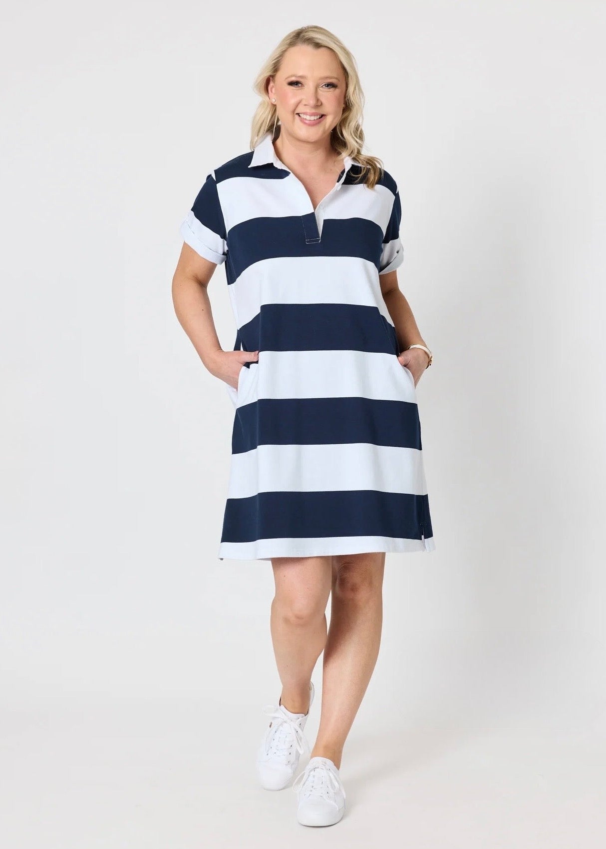 Riviera Polo Dress ~ Navy Stripe