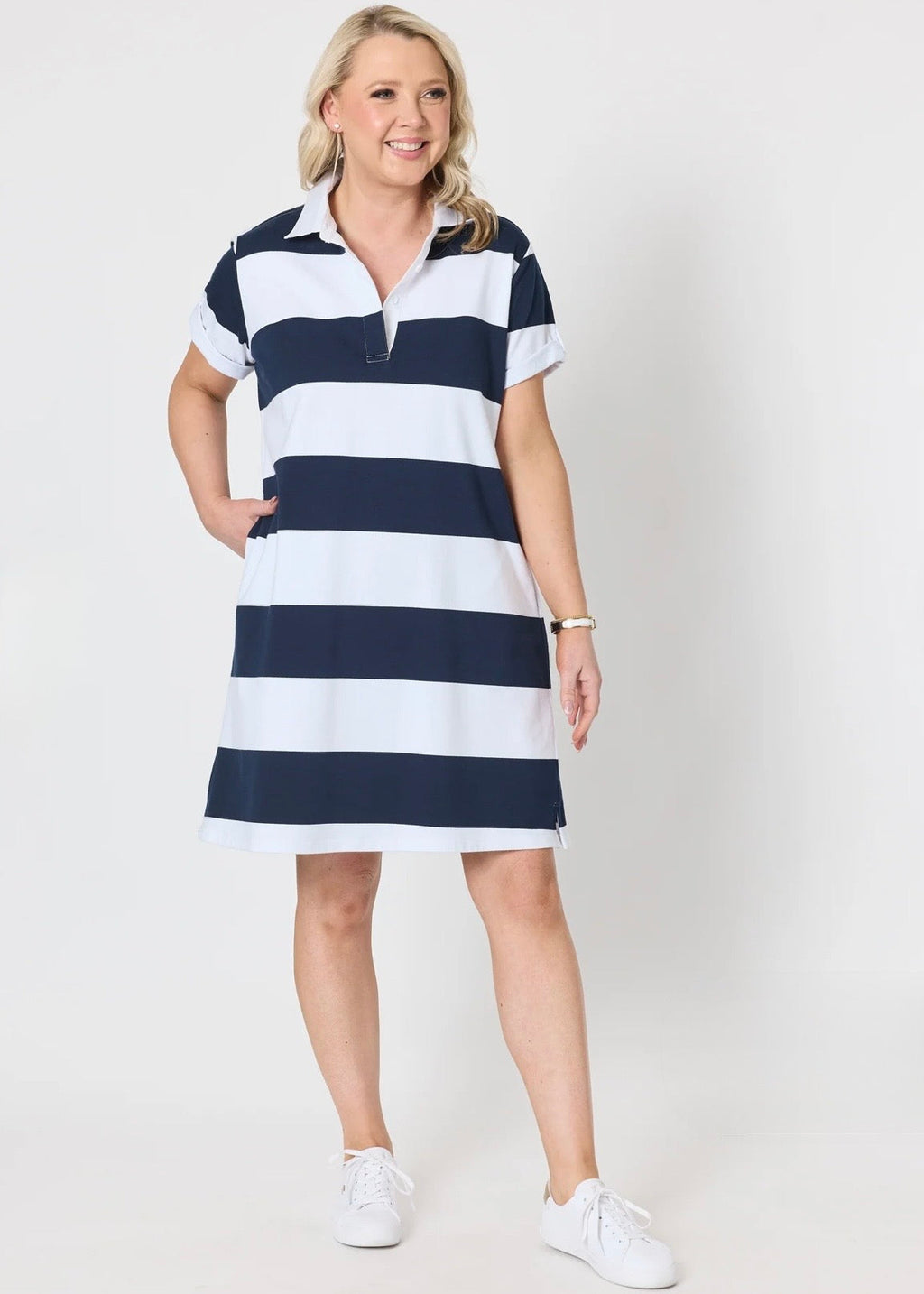 Riviera Polo Dress ~ Navy Stripe