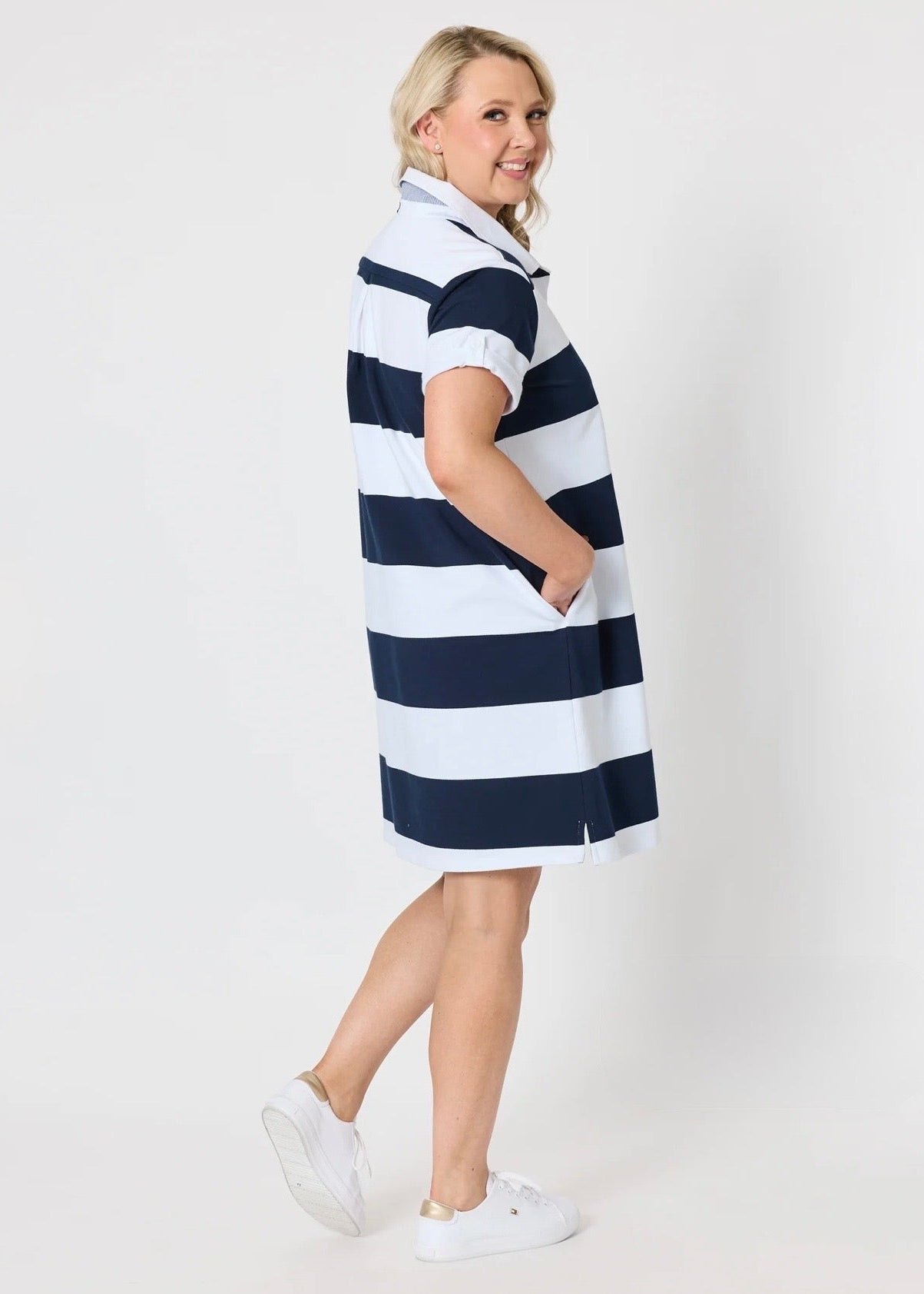 Riviera Polo Dress ~ Navy Stripe