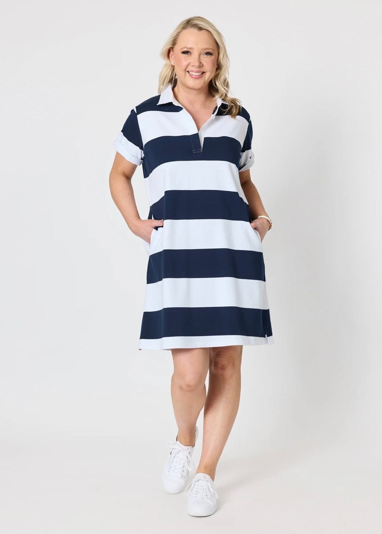 Riviera Polo Dress ~ Navy Stripe