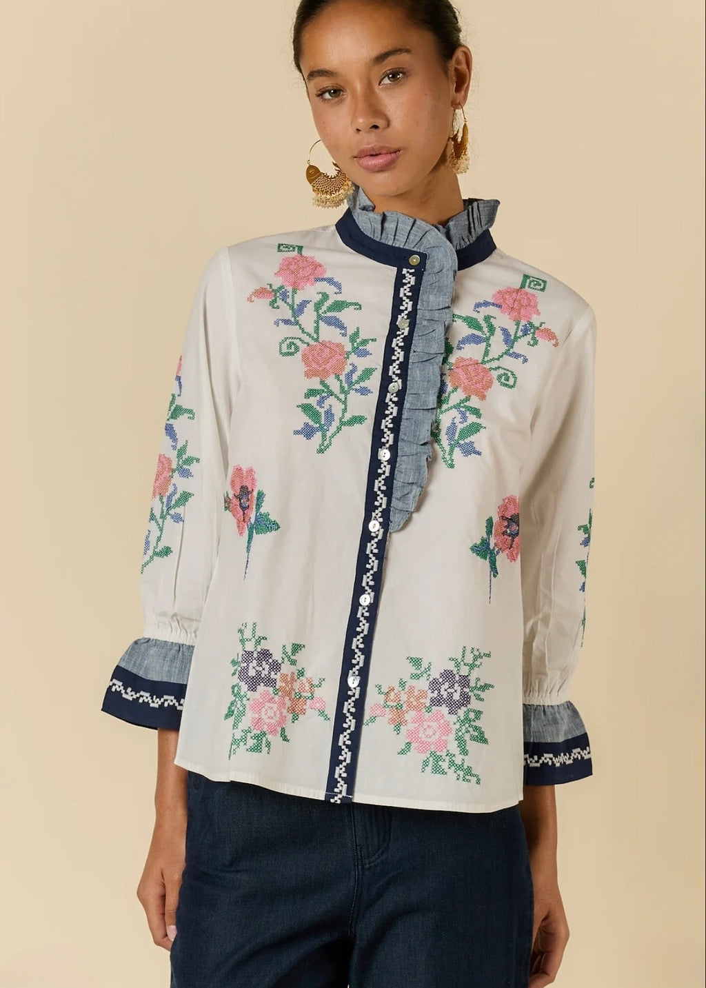 Lara Frill Top ~ Cream