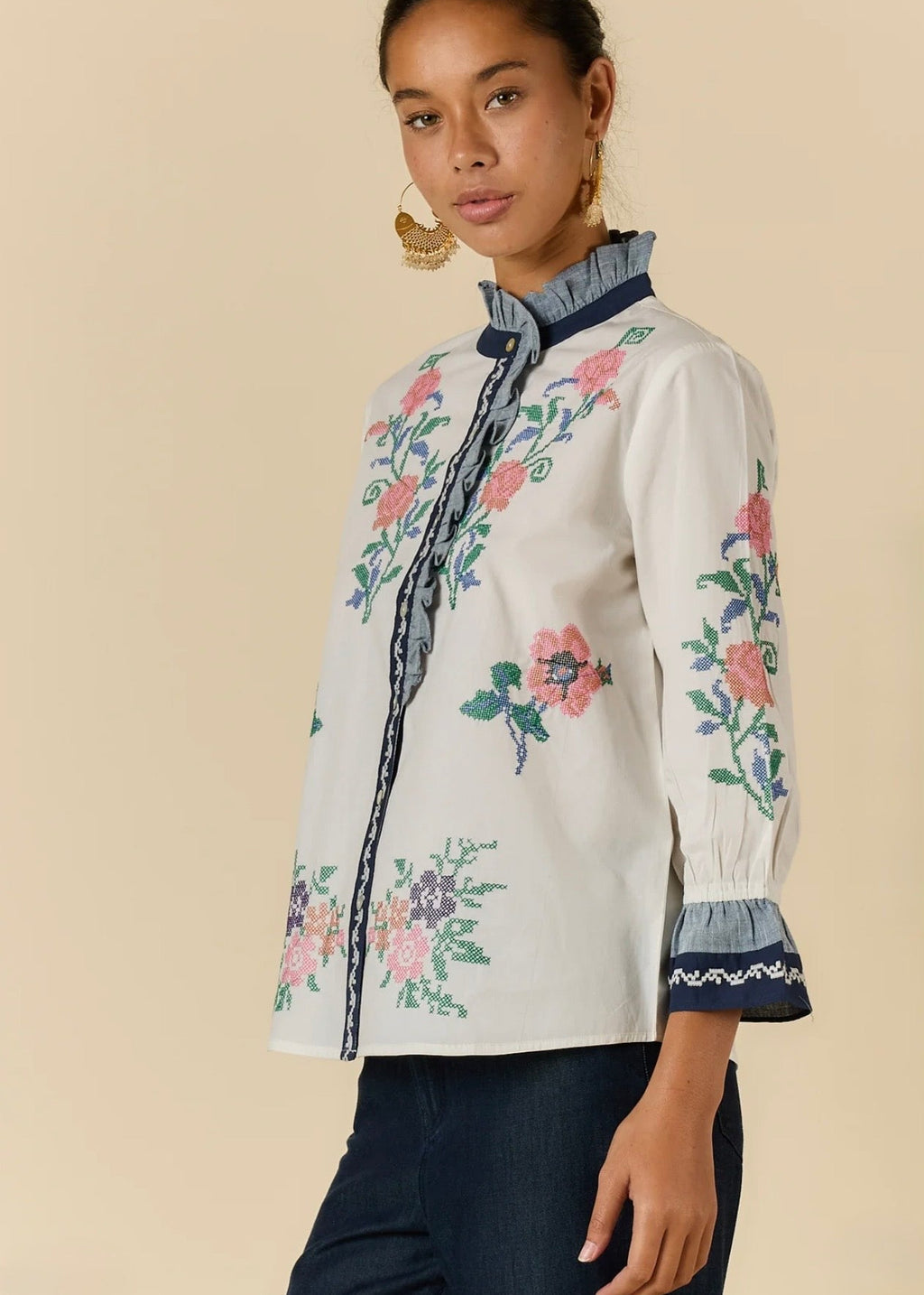 Lara Frill Top ~ Cream
