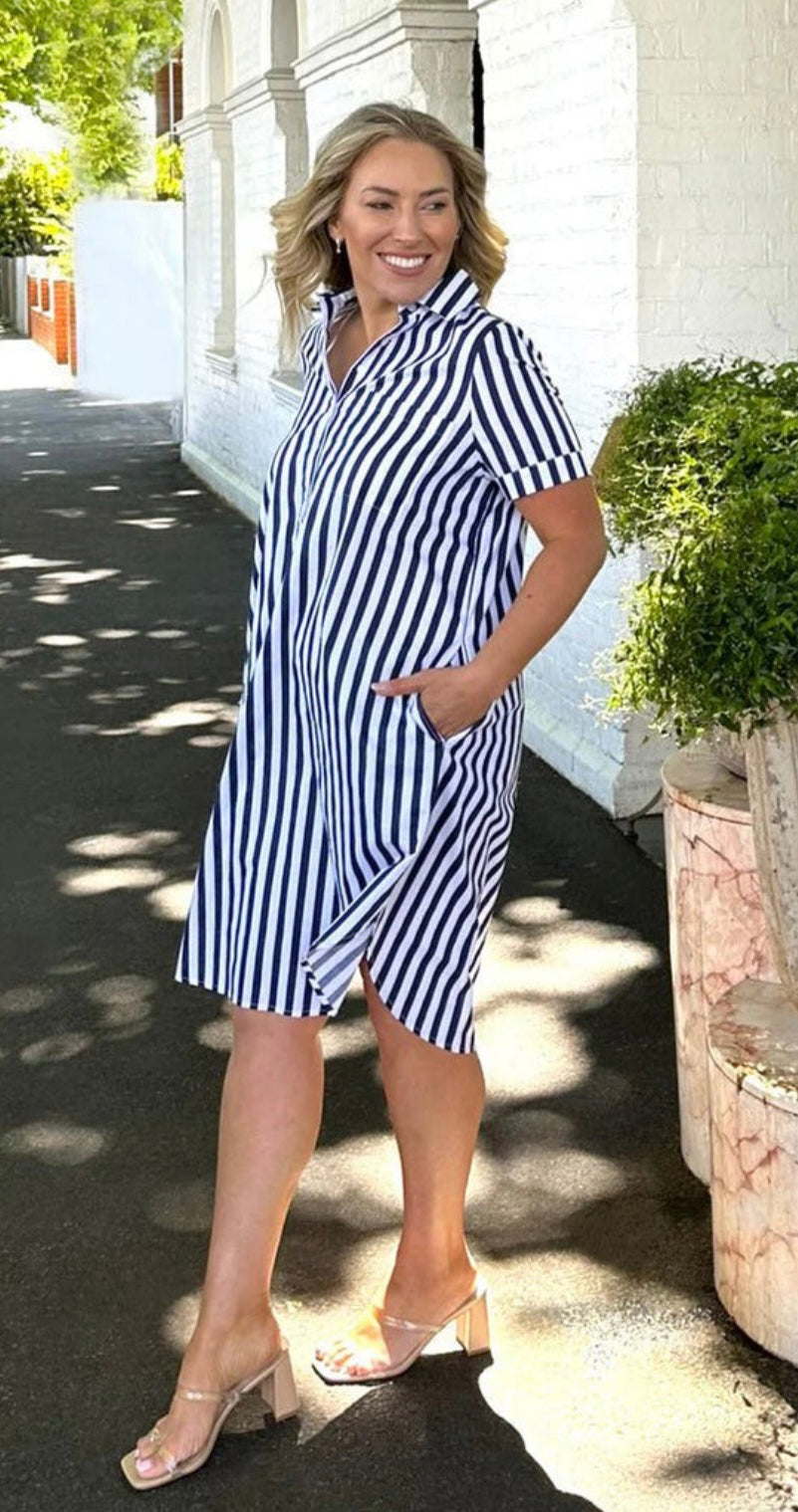 Karina Dress ~ Navy Stripe