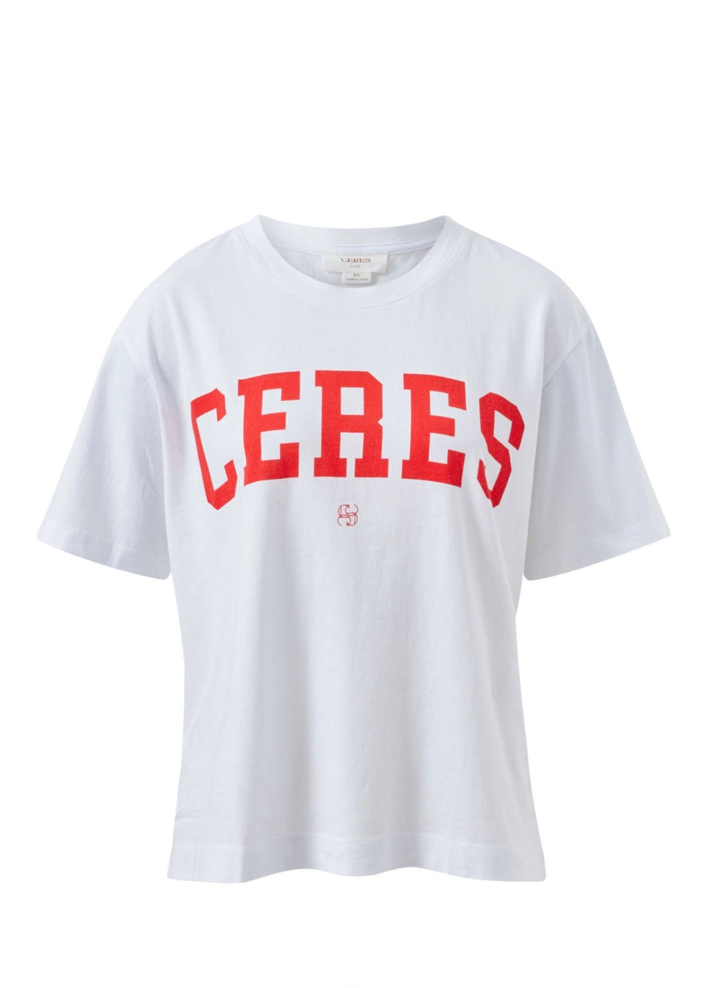 Stevie Slouchy Tee ~ White chili red varsity