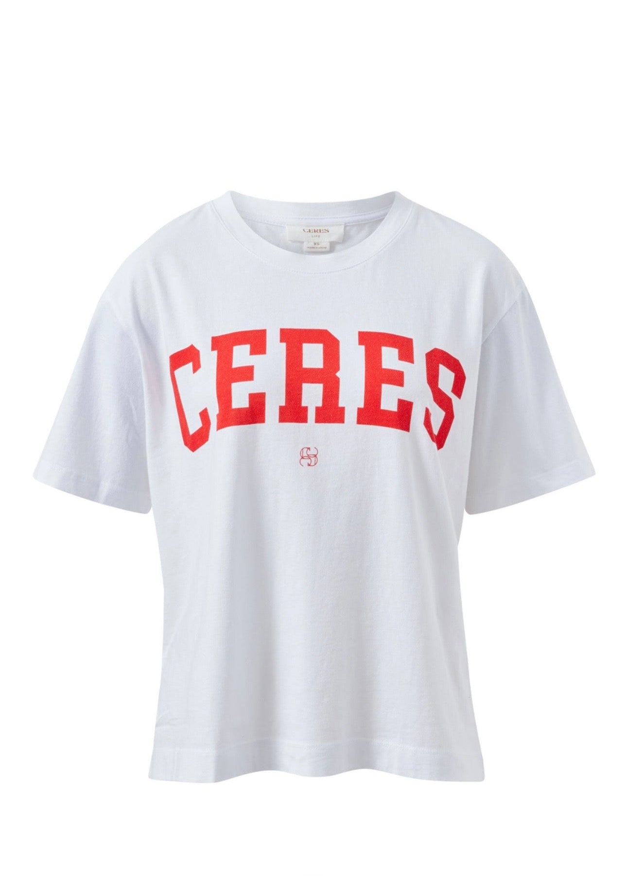 Stevie Slouchy Tee ~ White chili red varsity
