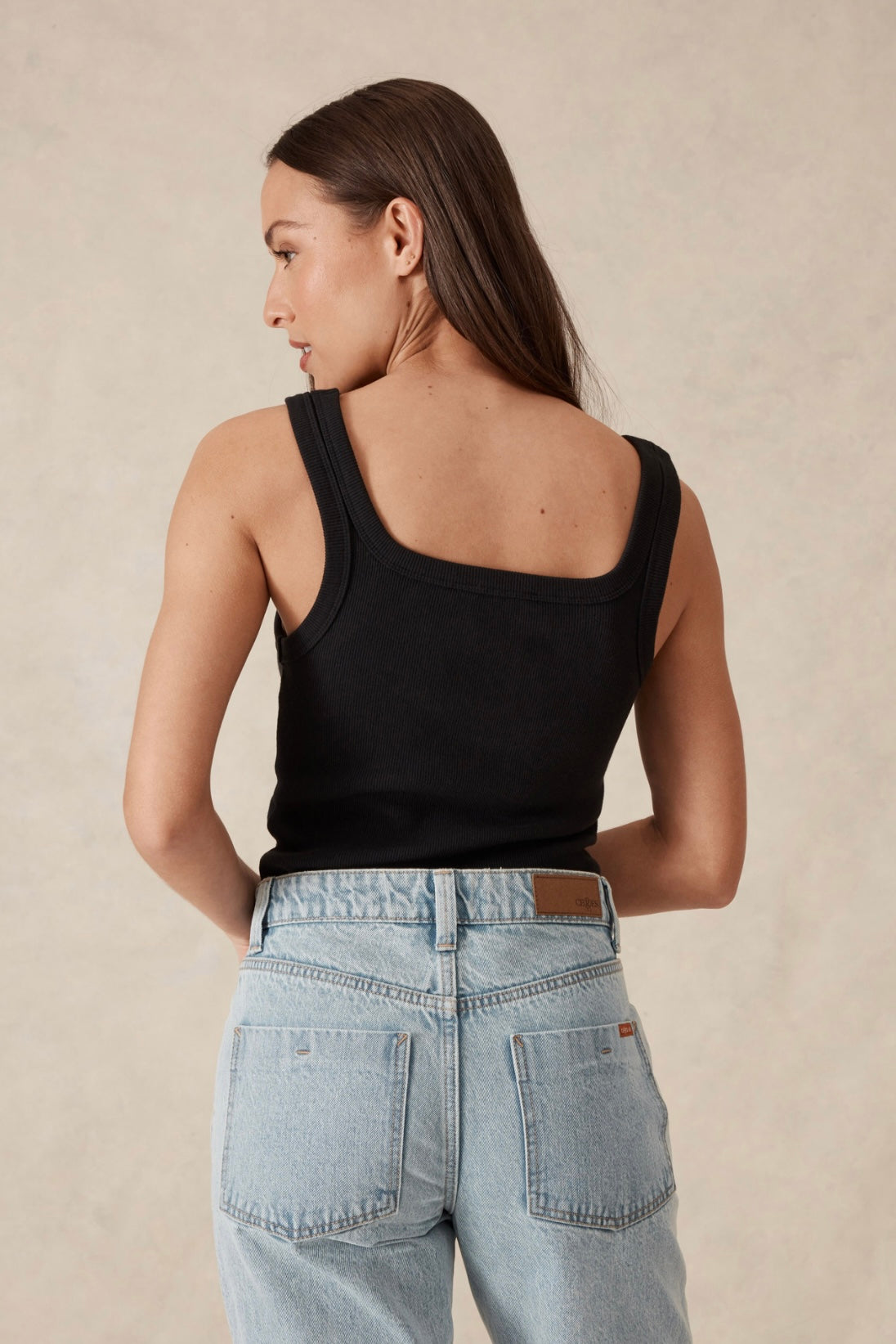 Zaeli Contour Rib Square Neck Tank ~ Black