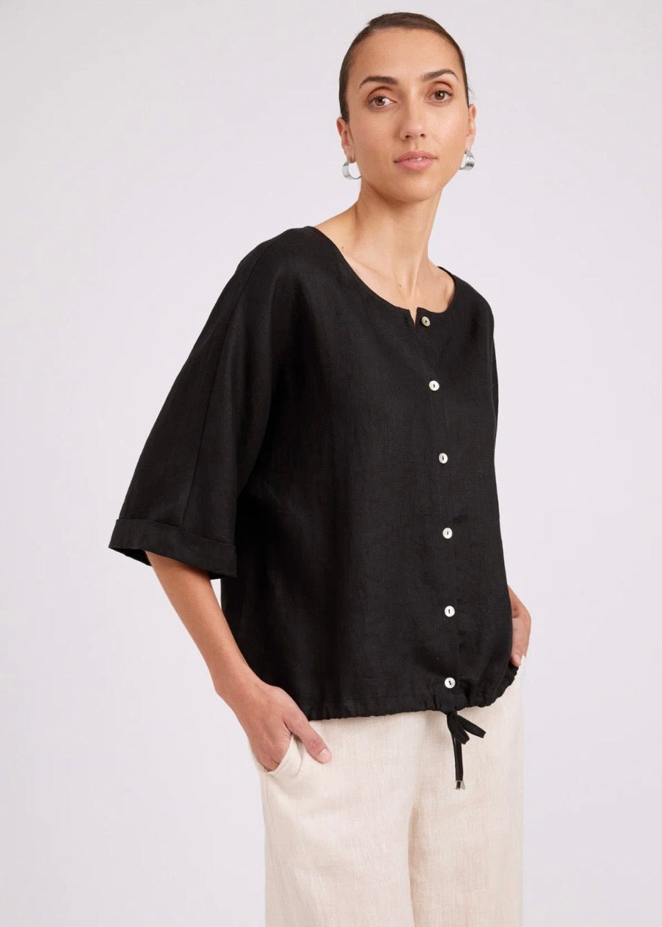 Studio Button Top/Jacket ~ Black