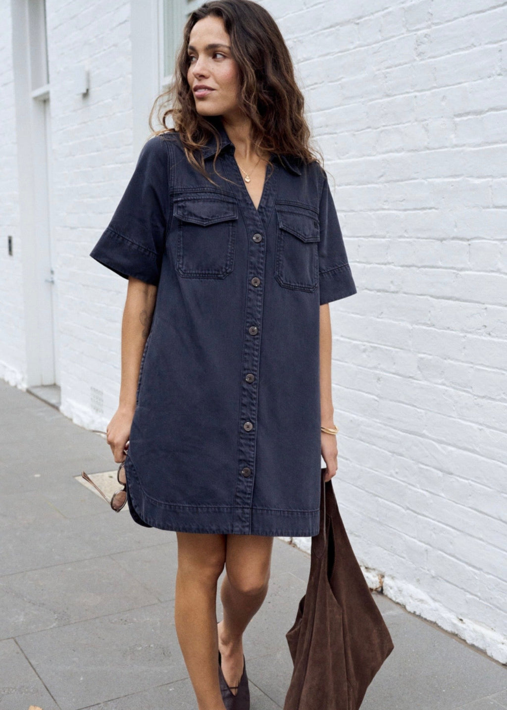 Bonnie Relaxed Shirt Dress ~ Washed Black