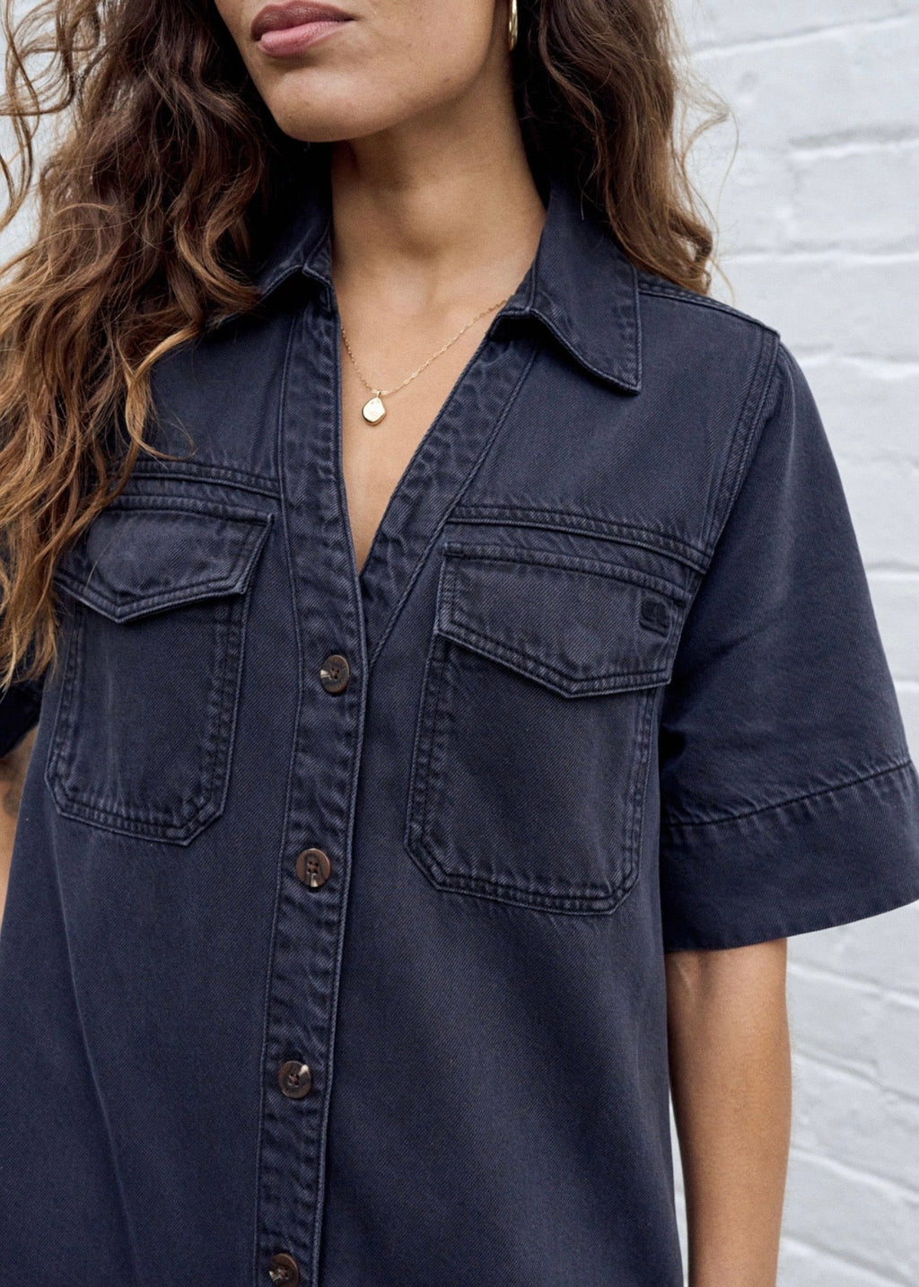 Bonnie Relaxed Shirt Dress ~ Washed Black