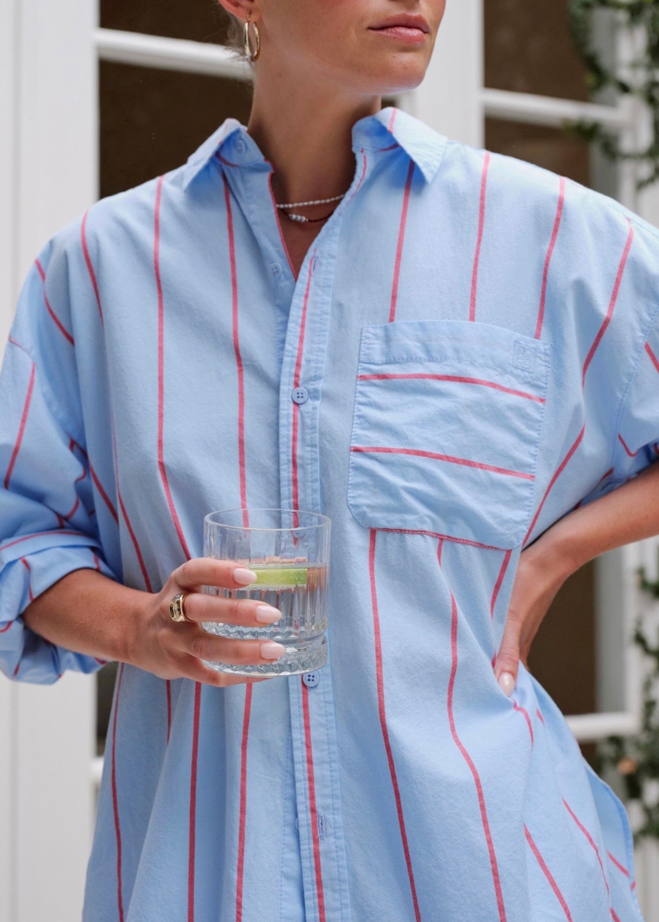 Peta Oversized Shirt ~ Fresh blue red bold stripe