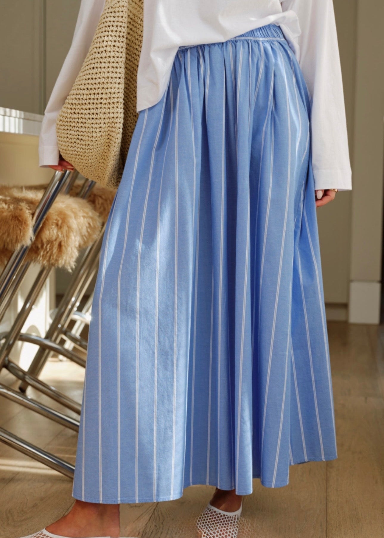 Florence Maxi Skirt ~ Oxford blue white stripe