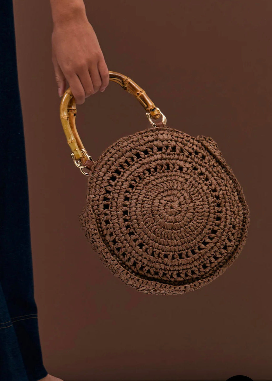 Gina Round Woven Handbag ~ Chocolate