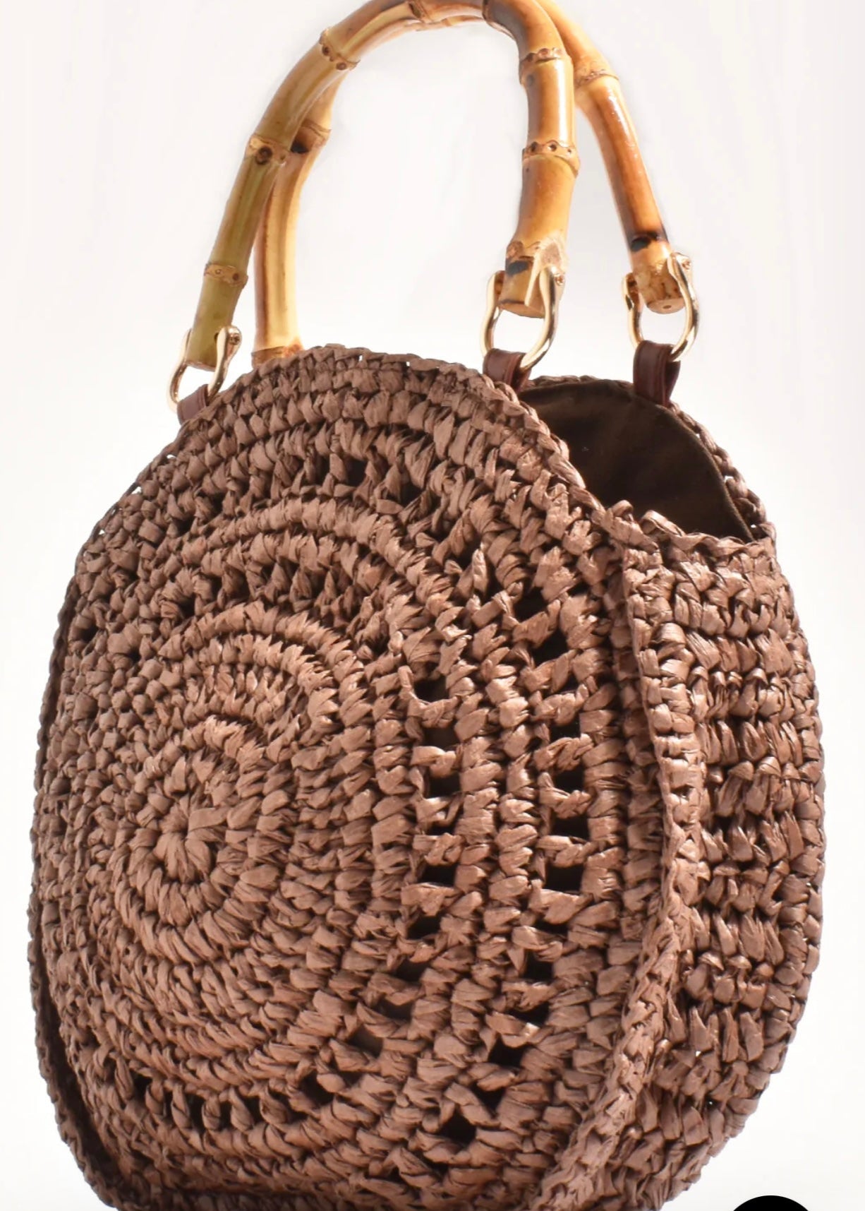 Gina Round Woven Handbag ~ Chocolate