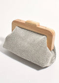 Tessa Fabric Weave Timber Clutch ~ Black/Natural