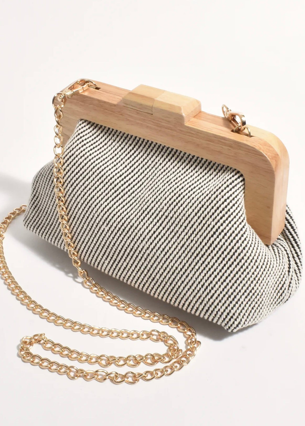 Tessa Fabric Weave Timber Clutch ~ Black/Natural