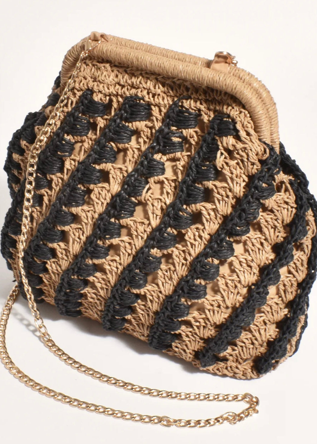 Eadie Crochet Weave Clutch ~ Black/Natural
