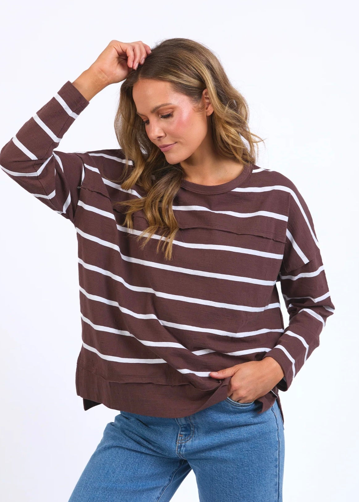 Jayne Stripe Throw On Top ~ Chocolate/White